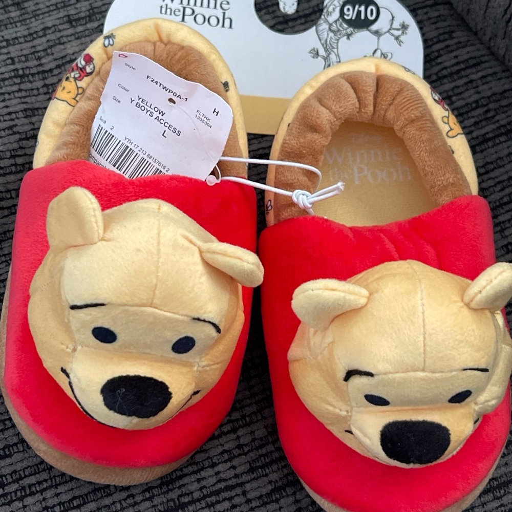Disney Winnie the Pooh Kids Plush Slippers - Red and Yellow